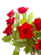Bouquet Of Red Roses Over White Background