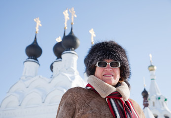 Wall Mural - woman  against orthodoxy domes