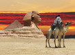 canvas print picture Symbol Egypt's - pyramid, Sphinx, camel, sand and sun