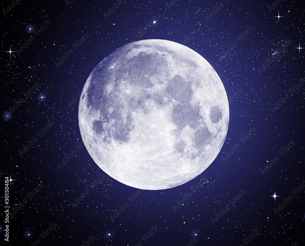 Full Moon in High Resolution with stars in the background - obrazy, fototapety, plakaty 