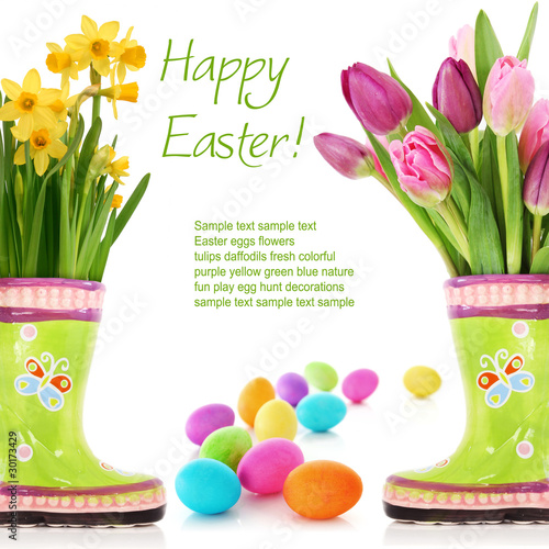 Spring flowers and Easter eggs