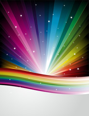 Abstract Rainbow Disco Background with stars and lines