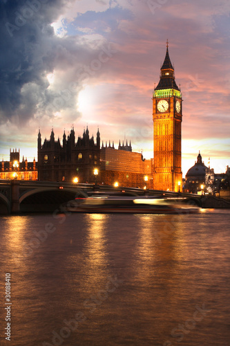 Tapeta ścienna Big ben wieczorem, londyn, wielka brytania