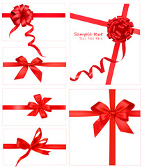 Leinwandbilder - Big set of red gift bows with ribbons. Vector.