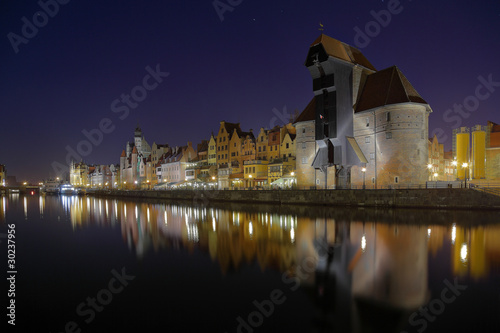 Obraz na płótnie canvas czteroczęściowy "tetraptyk" Gdańsk riverside w nocy