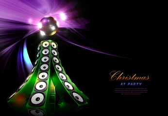 Christmas party concept illustration with speakers in pine shape