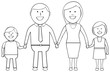 Outlined happy family holding hands and smiling
