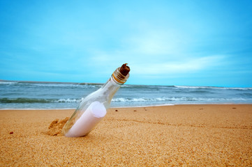 Message in the bottle from ocean. Travel, tourism