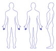 Full length profile, front, back view of a standing naked man