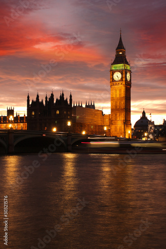 Tapeta ścienna Big ben wieczorem, londyn, wielka brytania