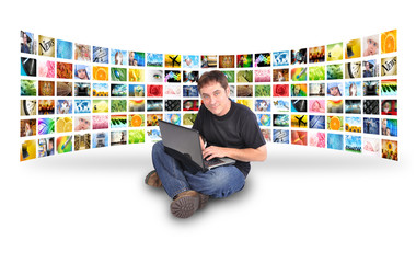 Wall Mural - laptop computer man with image gallery