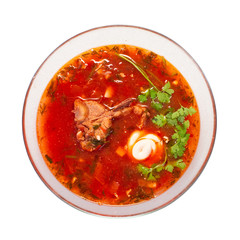 borsch in glass dish