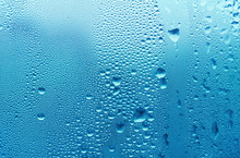 Bright Blue Water Drop On Glass, Natural Texture