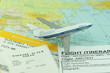 Travel abstract with flight itinerary