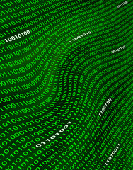 a distorted field of green binary code.