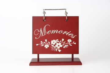 Wooden Picture Album Cover, with wording Memories and flowers