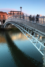 People Going On  Bridge In Dublin, Ireland