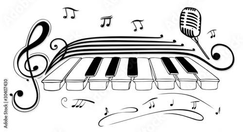 Obraz w ramie Noten, Notenschlüssel, Musiknoten, Musik, Piano