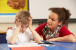 © Monkey Business - Stressed Schoolboy Studying In Classroom With Teacher