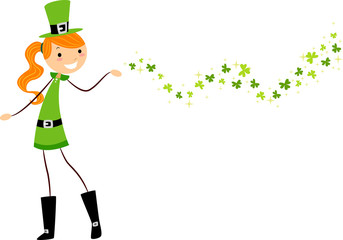 Wall Mural - Girl Scattering Shamrocks