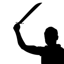 Man With Big Knife On White Background