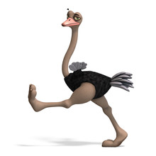 Cute Toon Ostrich Gives So Much Fun. 3D Rendering With Clipping