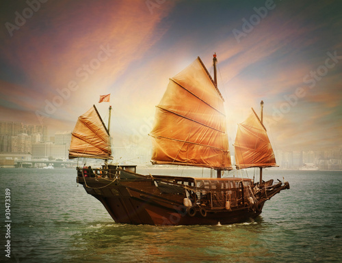Plakat na papierze fotorealistycznym Hong kong junk boat