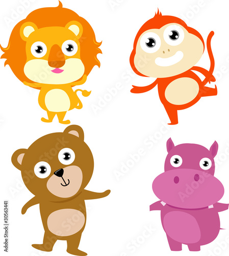 Naklejka ścienna animal:lion,monkey,hippo,bear