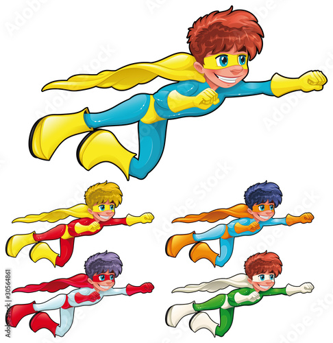 Young superheroes. Vector characters. Isolated objects