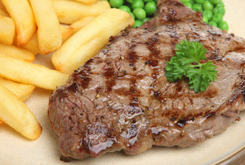 Canvas Print - Sirloin Beef Steak Dinner with Chips