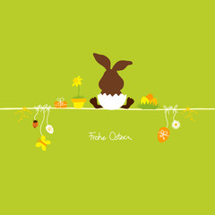 Poster - Osterhase sitzt in Eierschale & Symbole