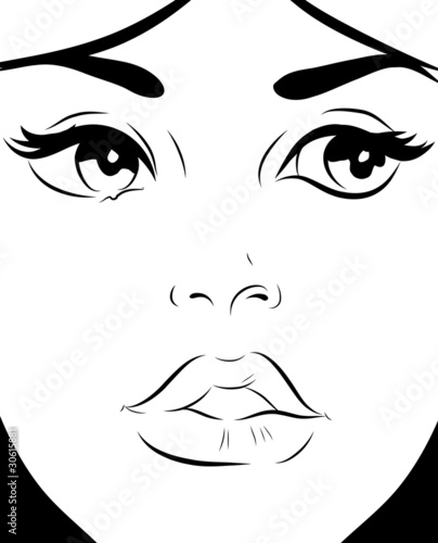 Croquis Noir Et Blanc Visage Femme Gros Plan Stock Illustration Adobe Stock