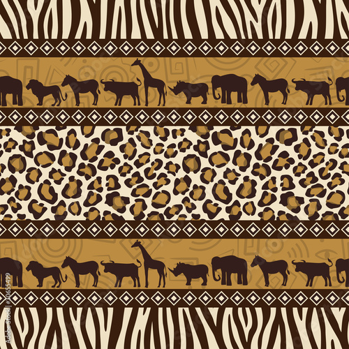 Naklejka dekoracyjna African style seamless pattern with wild animals