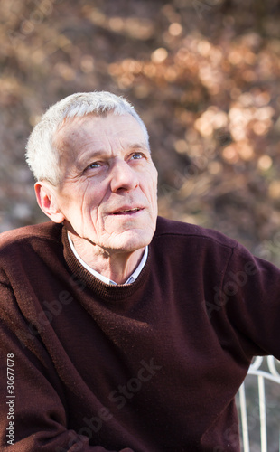 Nice Elderly White Haired Man In A Autumn Park Buy This Stock