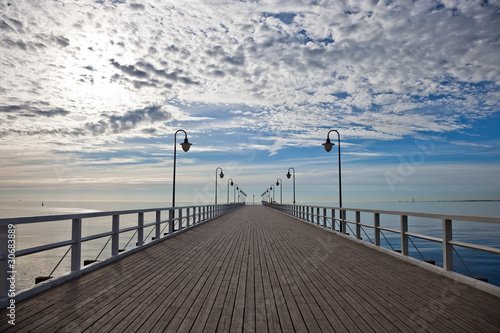 Obraz w ramie Pier in the morning. Orlowo, Poland.