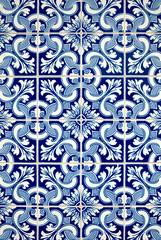 Fototapete - Blue tiles detail of Portuguese glazed