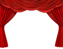 Background With Red Velvet Curtain. Vector Illustration.