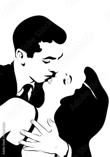 Plakat na zamówienie croquis noir et blanc couple homme et femme enlacé amoureux