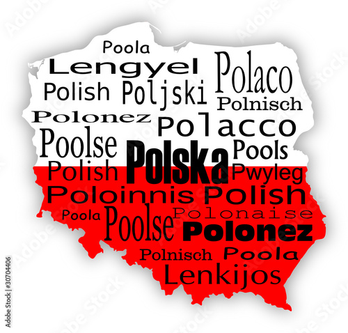 Naklejka - mata magnetyczna na lodówkę Word Poland in foreign languages