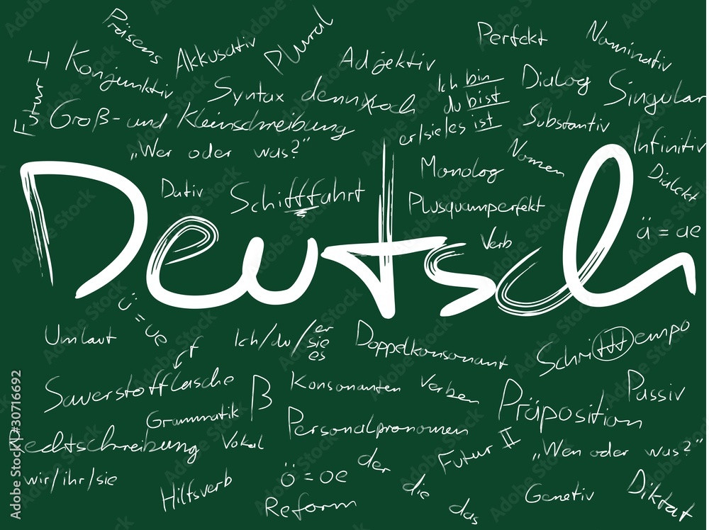 Deutsch mit Schrift auf der Tafel
