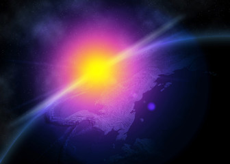 Wall Mural - planet earth with sunrise in space