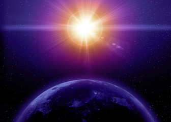 Wall Mural - planet earth with sunrise in space