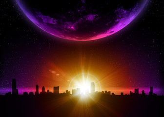 Wall Mural - Planet earth with sunrise in space