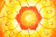 closeup of bright orange painted picture with circle pattern, ma