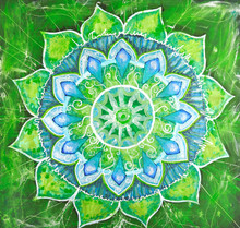 Abstract Green Painted Picture With Circle Pattern, Mandala Of A