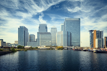 Canvas Print - Canary Wharf view from West India Docks.