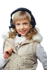 Wall Mural - blond teenage girl in headphones
