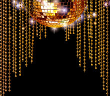 Golden Disco Ball And Glitter Curtains