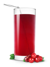 Isolated Juice. Glass Of Cranberry Drink Isolated On White Background