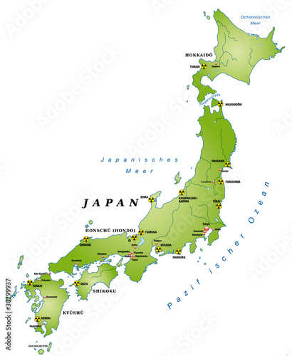 Board z aluminiowym obramowaniem Japan outline gürn with cities and akw